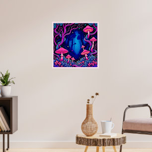 Arte de Bosque de Hongos Rosa Neon