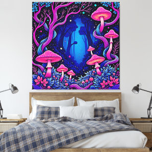 Arte de Bosque de Hongos Rosa Neon