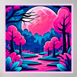 Arte de Bosque Encantado bajo la Luna Rosa