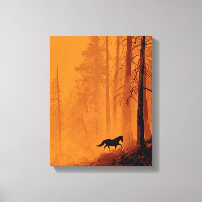 Arte de bosque naranja ardiente con caballo galopa (Anverso)