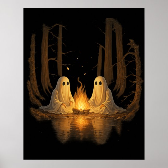 Arte de bosque nocturno con fogata de fantasmas es (Frente)