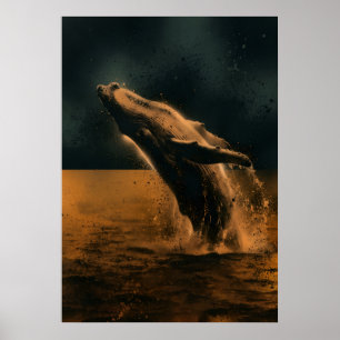 Arte de bronce de ballena jorobada rompiendo el oc