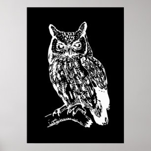 Arte de búho en blanco y negro