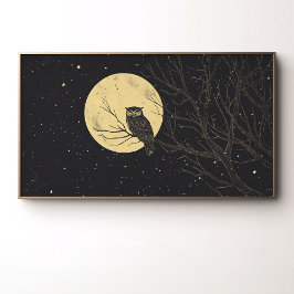 Arte de búho vintage bajo un cielo iluminado por l
