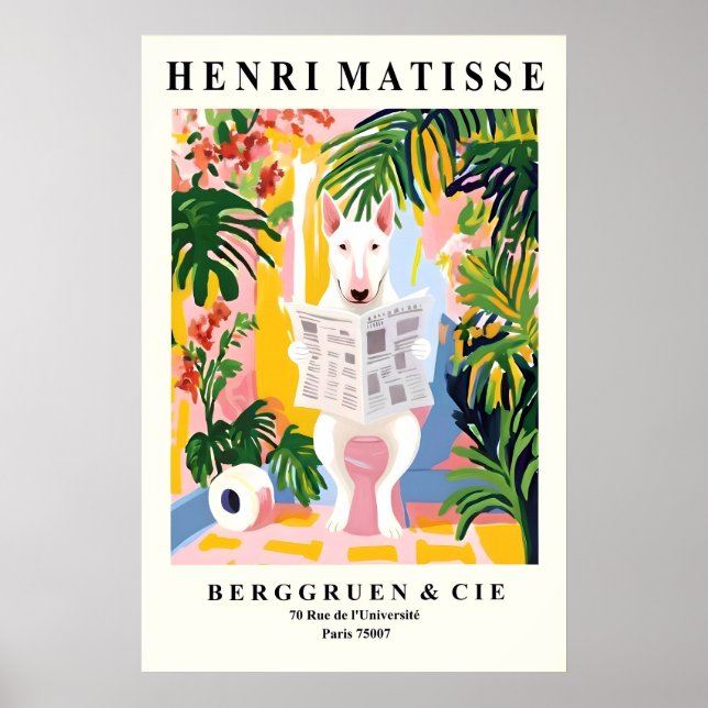 Arte de Bull Terrier en Inodoro - Estilo Matisse (Frente)