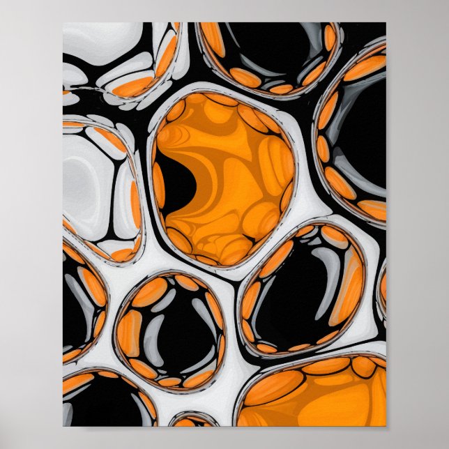 Arte de burbujas en Naranja, negro y blanco (Frente)