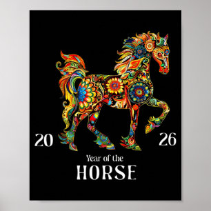 Arte de caballo colorido acuarela gráfica año del