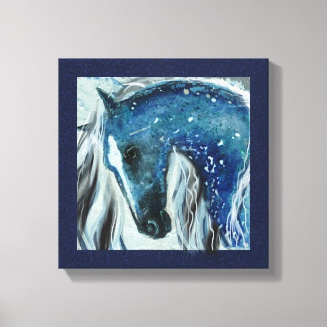 Arte de caballo con especlo azul en lienzo envuelt (Anverso)