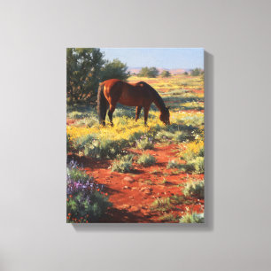 Arte de caballo pastando en el desierto de flores