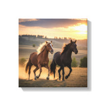Arte de caballos salvajes al atardecer – Duo de ca