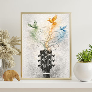 arte de cabezal de guitarra ilustración de pájar