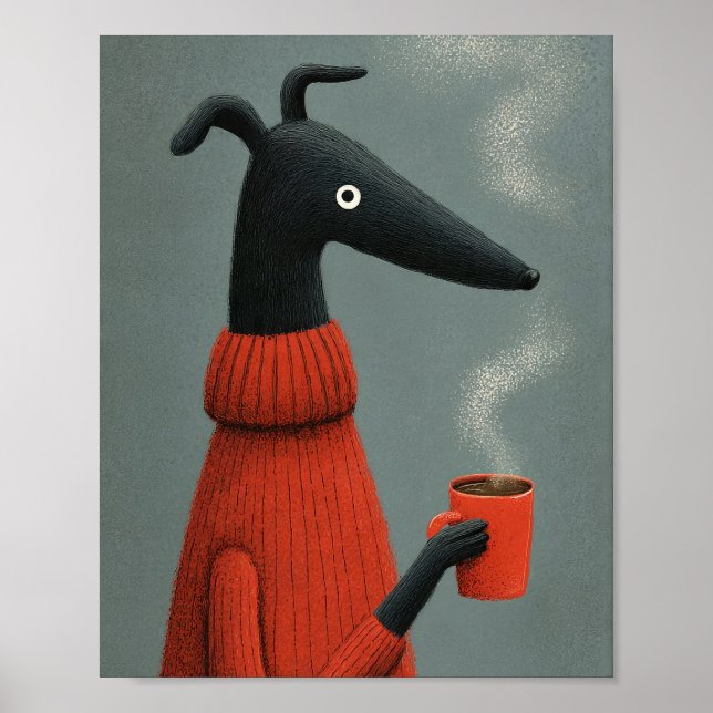 Arte de café con perro negro estilizado (Frente)