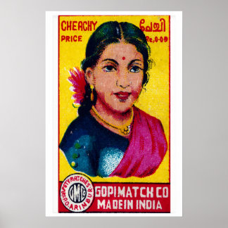 Arte de caja de cerillas de mujer india, impresión
