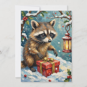 Arte de caja de regalo de Navidad de mapache vinta