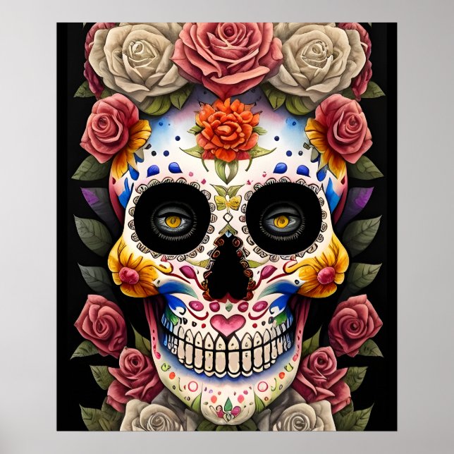 Arte de calavera de azúcar - Colorido Tradicional (Frente)