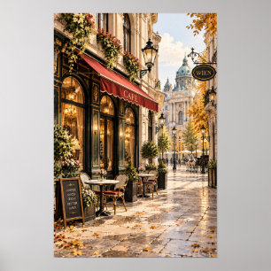 Arte de calle de elegante café europeo