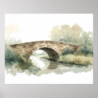 Arte de campo en acuarela de puente de piedra rúst
