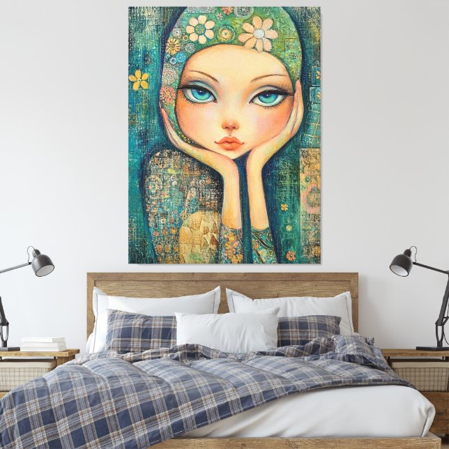 ARTE DE CÁÑAMO CAPRICHOSO DE NIÑA DE OJOS GRANDES (Insitu(Dormitorio))