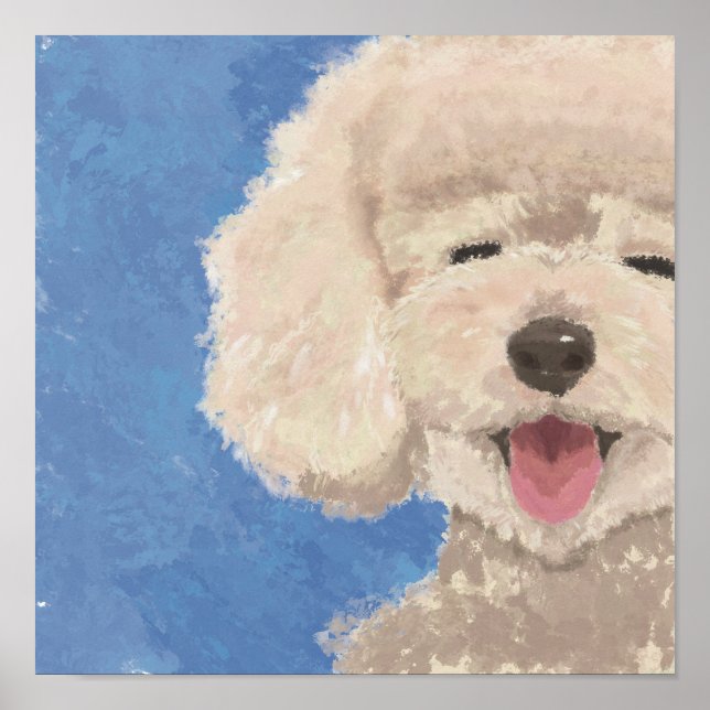 Arte de Caniche Sonriente Cielo Azul Estilo Pintad (Frente)