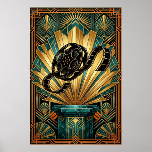 Arte de carrete de película vintage Art Deco dorad