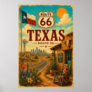 Arte de carretera de la Ruta 66 vintage Texas Blue