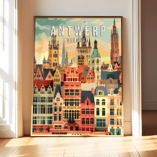 Arte de cartel de Amberes Bélgica Impresión, Ciuda