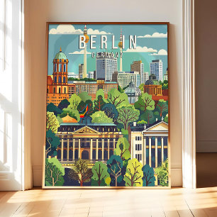 Arte de cartel de Berlín Alemania, ciudad retro vi