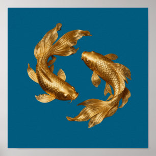 Arte de cartel de Feng Shui de armonía de peces Ko