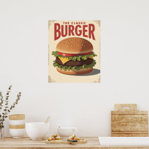 Arte de cartel de hamburguesa retro vintage
