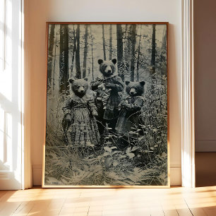 Arte de cartel de la familia de osos, impresión de