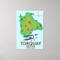 Arte de cartel de mapa antiguo de Torquay Devon.