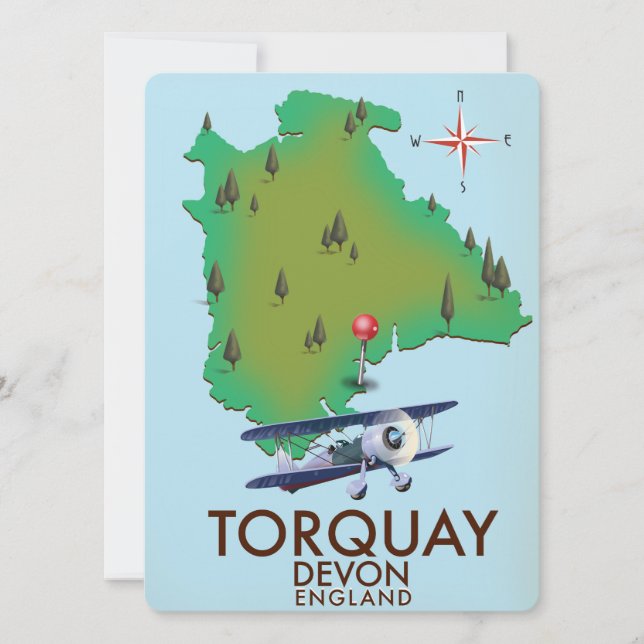 Arte de cartel de mapa antiguo de Torquay Devon. (Anverso)