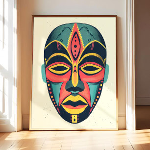 Arte de cartel de máscara africana, impresión vint