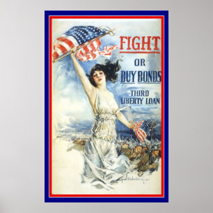 Arte de cartel de mujer patriota vintage con bande