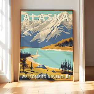 Arte de cartel de paisaje del estado de Alaska, im