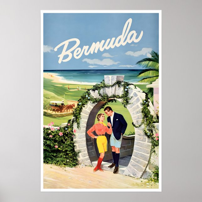 Arte de cartel de viaje a Bermudas para casa impre (Frente)