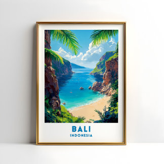 Arte de cartel de viaje a la playa de Bali Indones
