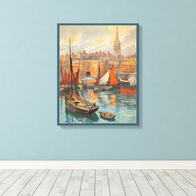 Arte de cartel de viaje antiguo de Saint Malo, Fra (Insitu (piso de madera))