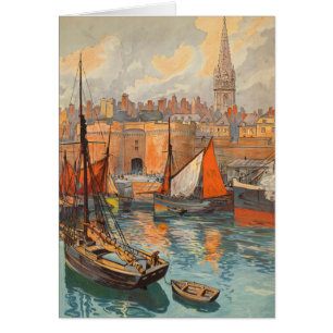 Arte de cartel de viaje antiguo de Saint Malo, Fra