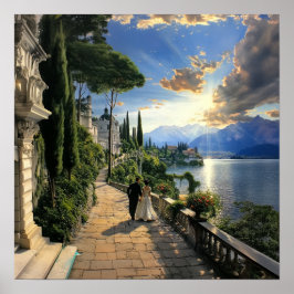 Arte de cartel de viaje cuadrado del lago Como Ita
