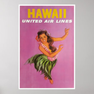 Arte de cartel de viaje de Hawái Bailarina de Hula