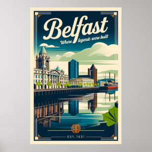 Arte de cartel de viaje retro de Belfast Irlanda d