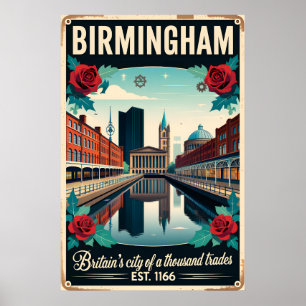 Arte de cartel de viaje retro de Birmingham Inglat