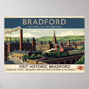 Arte de cartel de viaje retro de Bradford Yorkshir