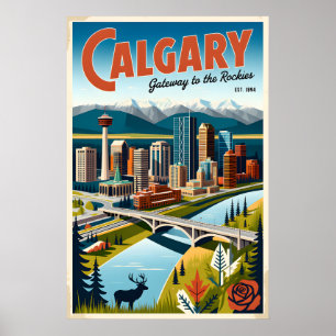 Arte de cartel de viaje retro de Calgary Canadá