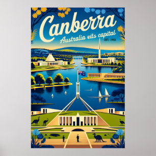 Arte de cartel de viaje retro de Canberra Australi