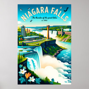 Arte de cartel de viaje retro de Cataratas del Niá