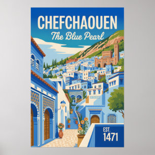 Arte de cartel de viaje retro de Chefchaouen Marru