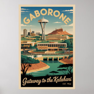 Arte de cartel de viaje retro de Gaborone Botsuana