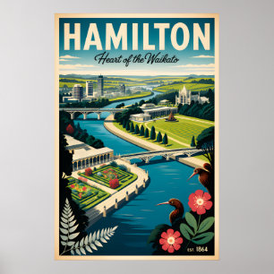 Arte de cartel de viaje retro de Hamilton Nueva Ze
